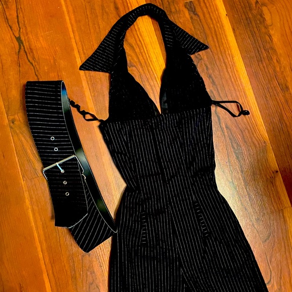 Pinstripe Halter Jumpsuit - Picture 3 of 4